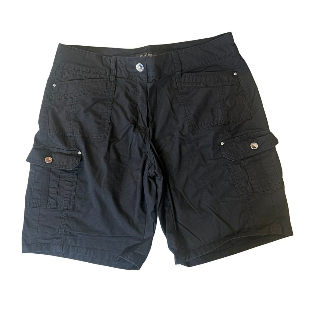 WHBM 10 Black Utility Cargo Bermuda Shorts Silver Hardware Y2K Corpcore